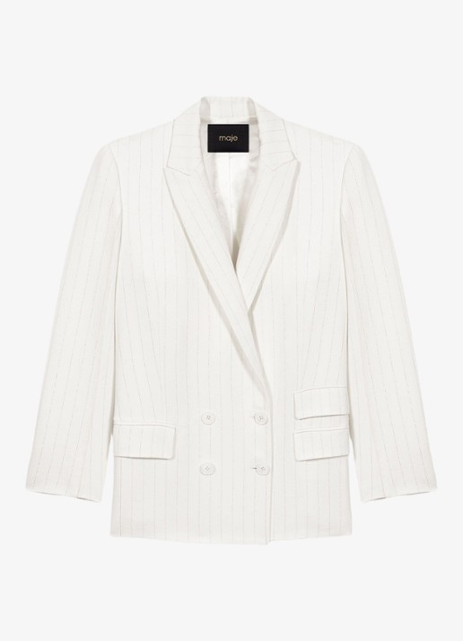 Maje Vimawhite blazer met krijtstreep  - voorkant 7 wit