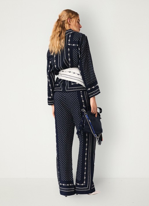Maje Wide fit palazzo broek met pailsey print - achterkant donkerblauw