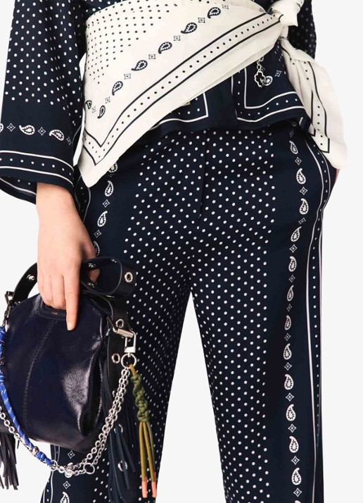 Maje Wide fit palazzo broek met pailsey print - detail 7 donkerblauw