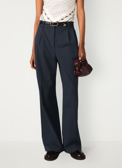 Maje Wide fit pantalon in wolblend met krijtstreep