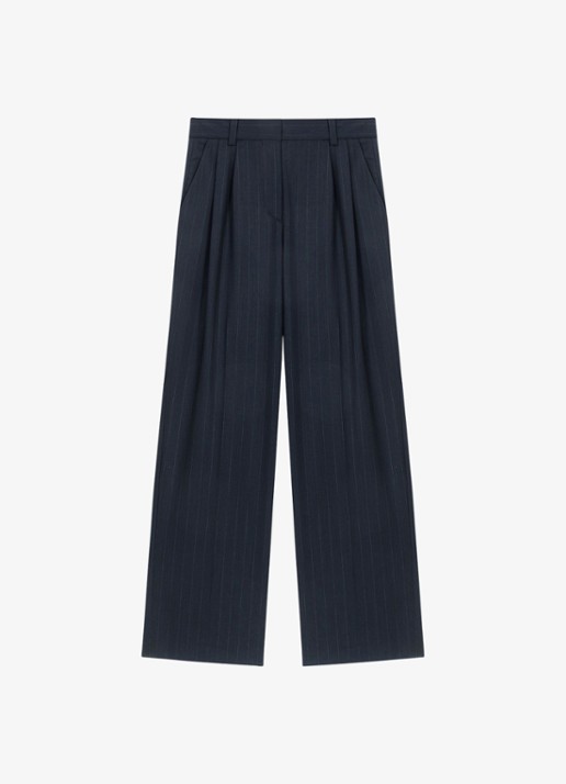 Maje Wide fit pantalon in wolblend met krijtstreep - voorkant 5 donkerblauw