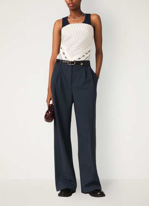 Maje Wide fit pantalon in wolblend met krijtstreep - voorkant 6 donkerblauw