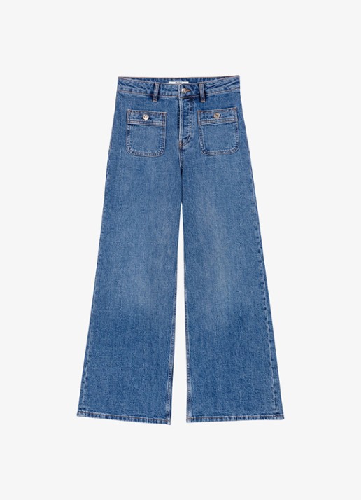 Maje Wide leg jeans met opgestikte zakken - voorkant 6 donkerblauw