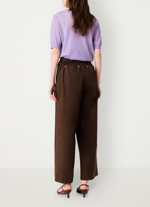 Maje Wide leg pantalon met gevlochten ceintuur - achterkant 8 brown / bruin