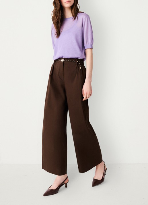 Maje Wide leg pantalon met gevlochten ceintuur - detail 4 brown / bruin