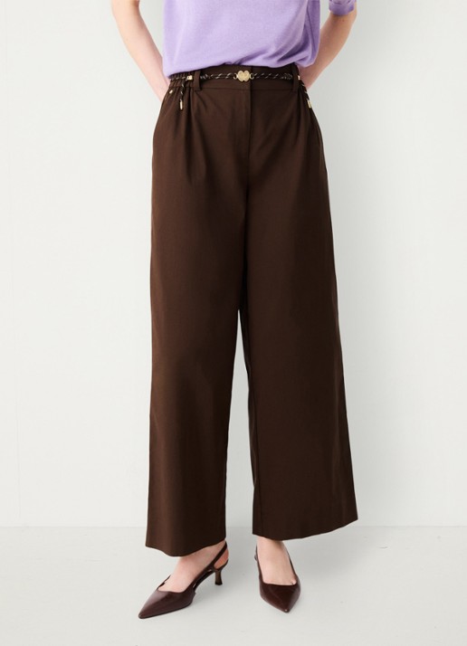 Maje Wide leg pantalon met gevlochten ceintuur - detail 5 brown / bruin