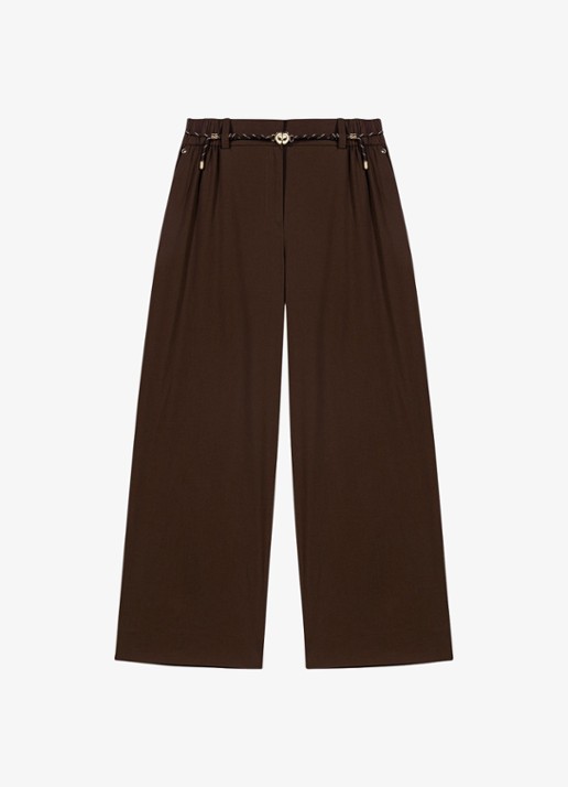 Maje Wide leg pantalon met gevlochten ceintuur - voorkant brown / bruin