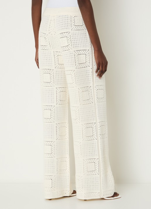Malina Aleya high waist straight fit broek van crochet - achterkant gebroken wit