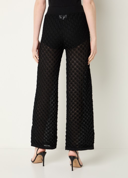 Malina Alissa grofgebreide high waist wide fit broek - achterkant zwart