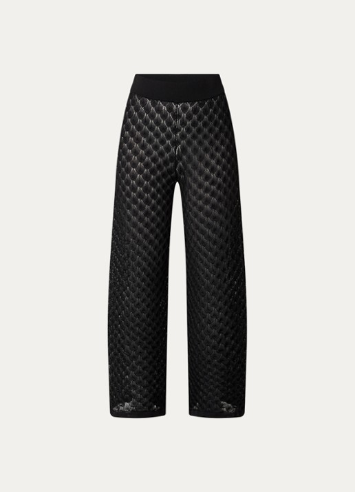 Malina Alissa grofgebreide high waist wide fit broek - voorkant 2 zwart