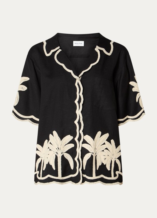 Malina Armida blouse met borduring - voorkant 2 zwart