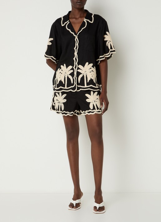 Malina Armida blouse met borduring - voorkant 3 zwart