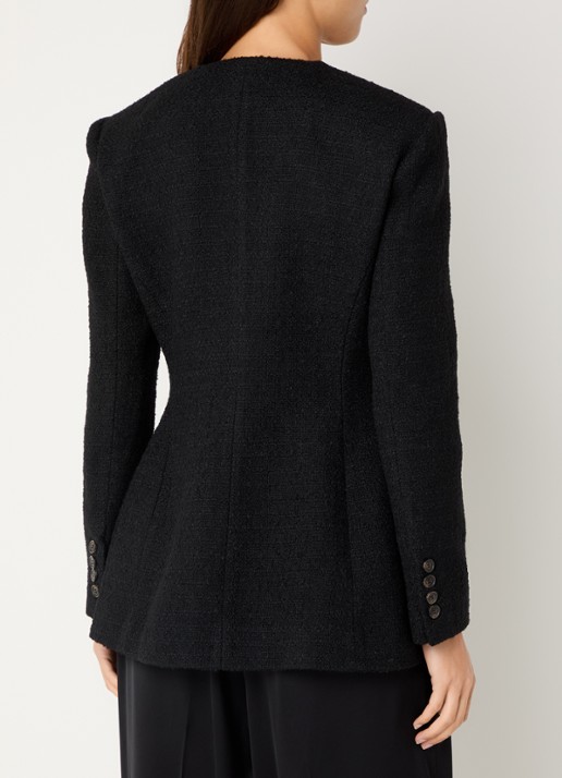 Malina Carol blazer met tweed-look en paspelzakken - achterkant zwart