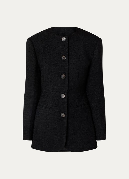 Malina Carol blazer met tweed-look en paspelzakken - voorkant 2 zwart