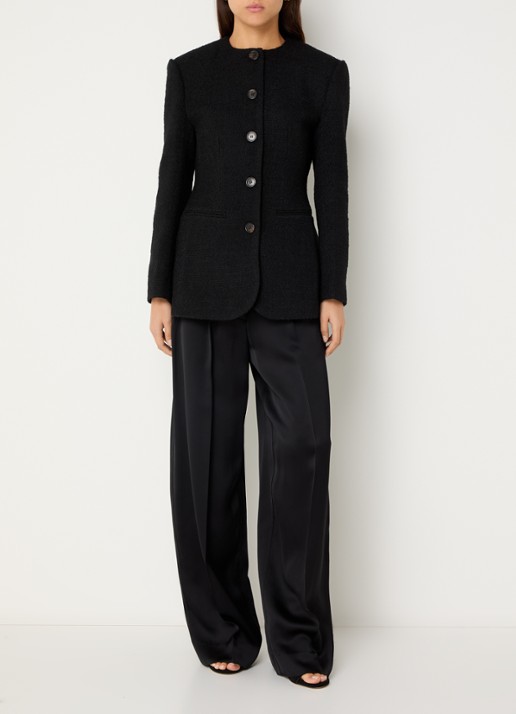 Malina Carol blazer met tweed-look en paspelzakken - voorkant 3 zwart