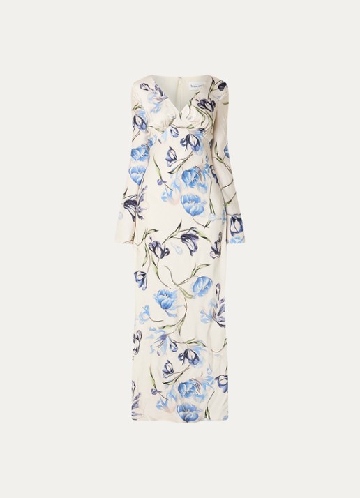 Malina Carolina maxi jurk met bloemenprint - voorkant gebroken wit