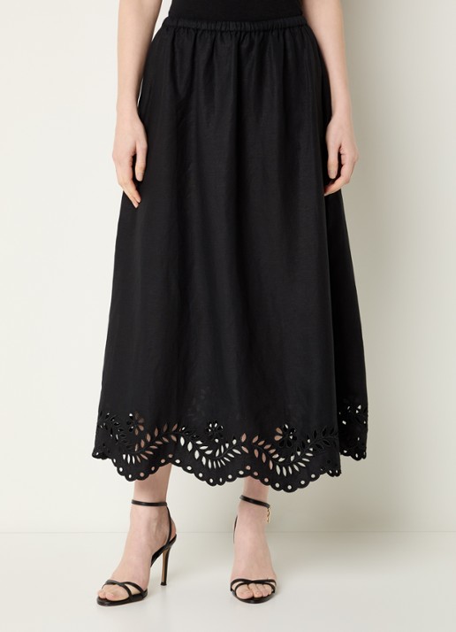 Malina Chara midi rok in linnenblend met broderie