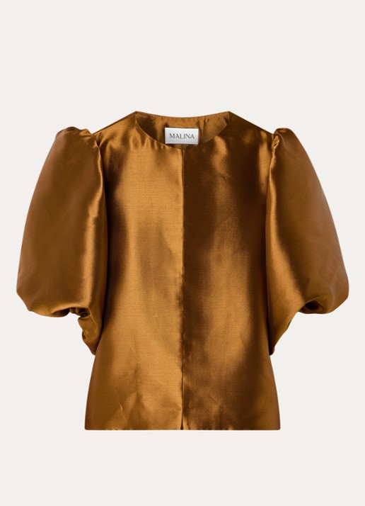Malina Cleo blouse met pofmouw - voorkant 2 donkeroranje