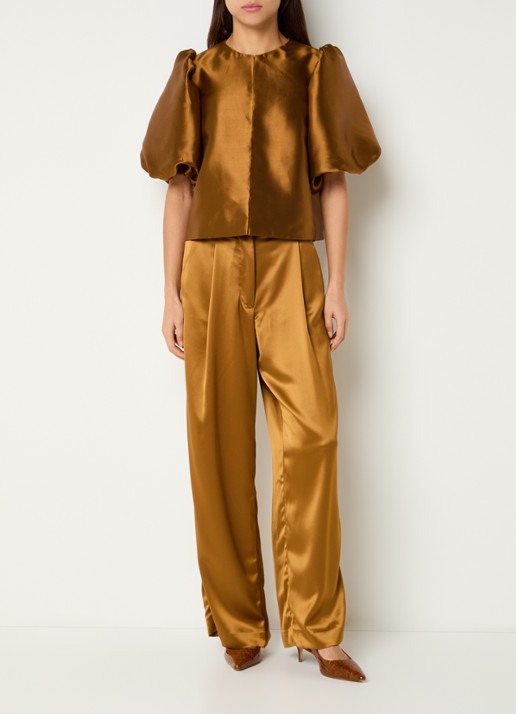 Malina Cleo blouse met pofmouw - voorkant 3 donkeroranje