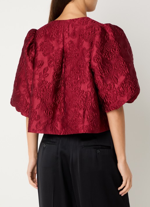 Malina Cleo blouse met pofmouw - achterkant 3 donkerrood
