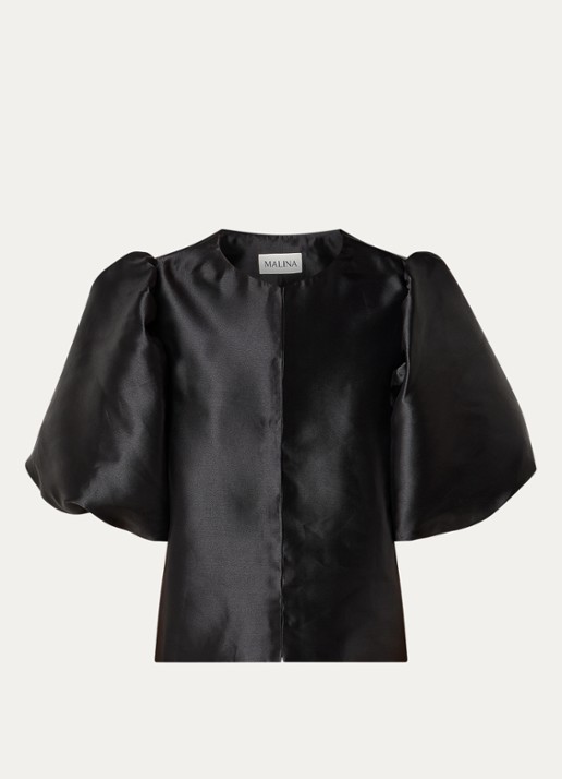 Malina Cleo blouse met pofmouw - voorkant zwart