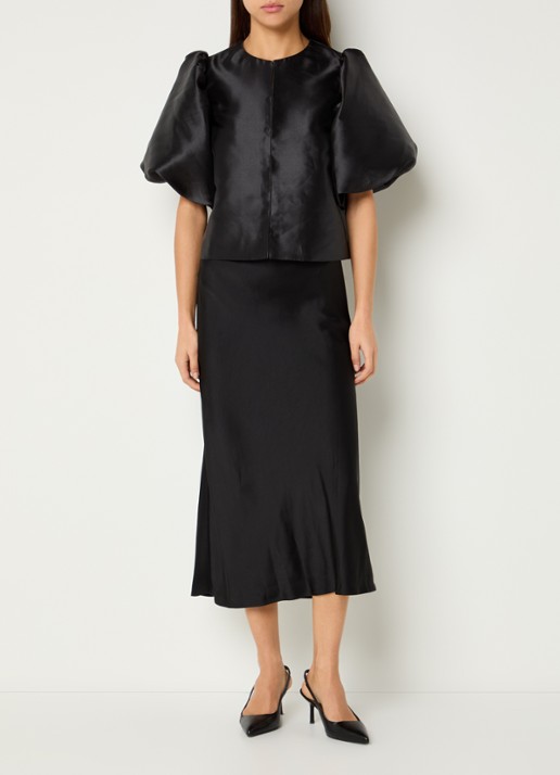 Malina Cleo blouse met pofmouw - voorkant 2 zwart