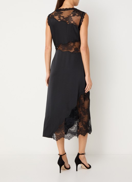 Malina Desire midi jurk van satijn met details van kant - achterkant zwart