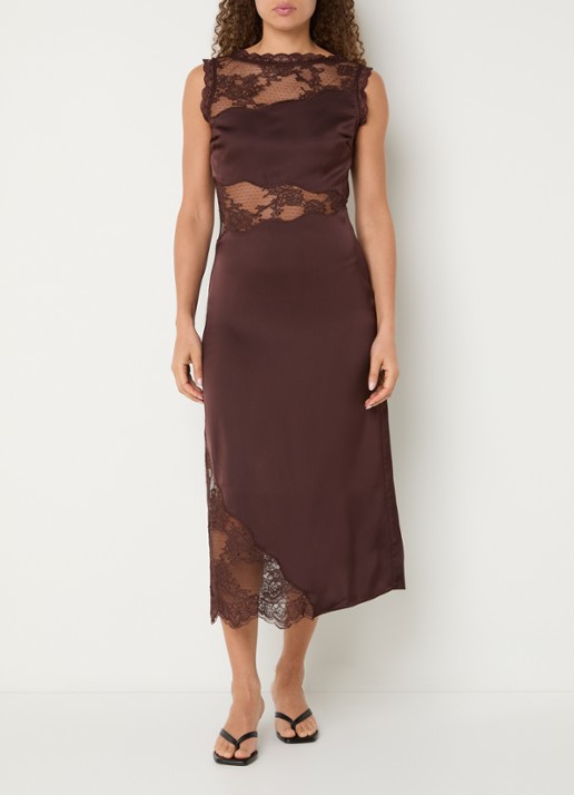 Malina Desire midi jurk van satijn met details van kant