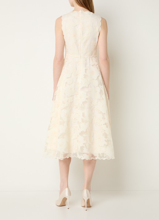 Malina Elin midi jurk met bloemenprint - achterkant 4 ivoor
