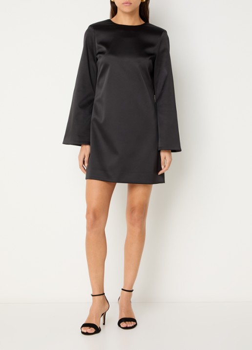 Malina Elna mini jurk met rugdecolleté - voorkant 2 zwart