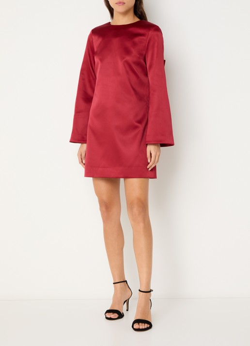Malina Elna mini jurk met rugdecolleté - voorkant 3 donkerrood