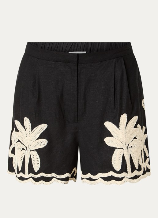 Malina Fenya high waist straight fit korte broek met borduring - voorkant zwart