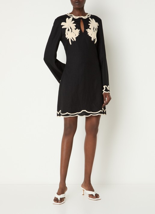 Malina Henny mini jurk met borduring en cut-out detail - voorkant 4 zwart
