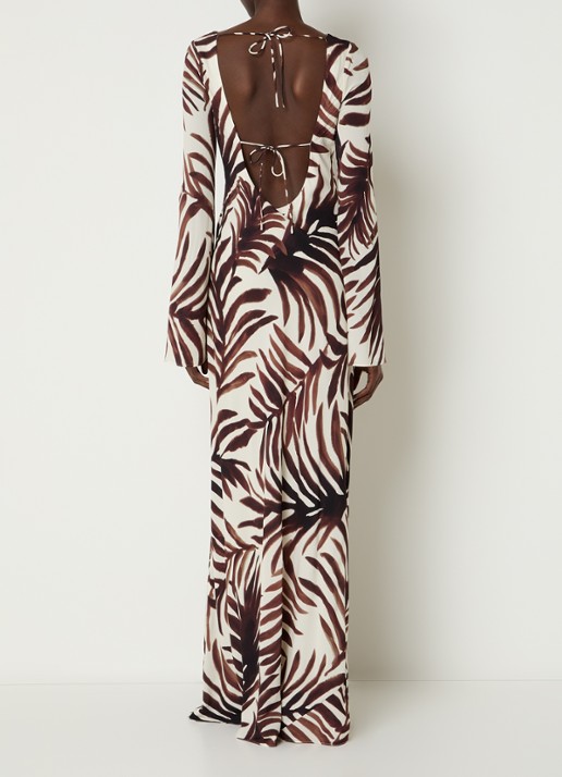 Malina Jennelie maxi jurk met bladprint - voorkant 4 bruin