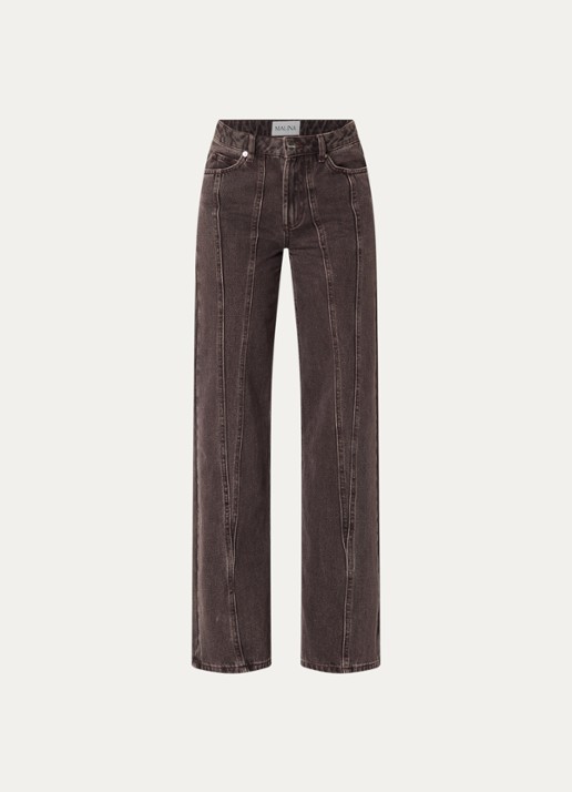 Malina Katia high waist straight leg jeans met siernaad - voorkant 4 donkerbruin