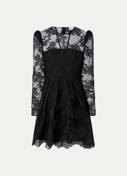 Malina Leoni mini jurk in zijdeblend met bloemenprint - voorkant 2 zwart