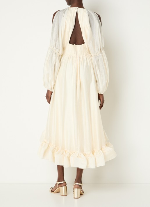Malina Leontine midi jurk met volant en ballonmouw - achterkant creme