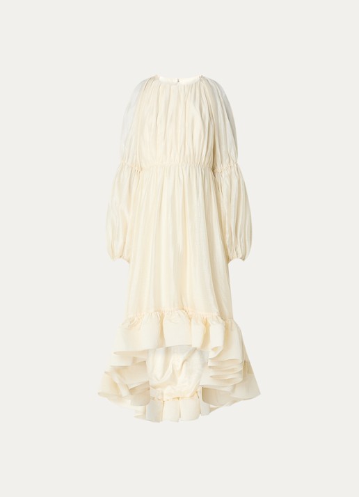 Malina Leontine midi jurk met volant en ballonmouw - voorkant 3 creme