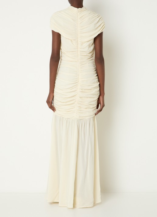 Malina Loana maxi jurk met split en gedrapeerd detail - achterkant creme
