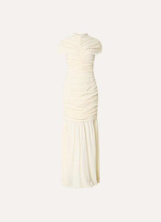 Malina Loana maxi jurk met split en gedrapeerd detail - voorkant 2 creme