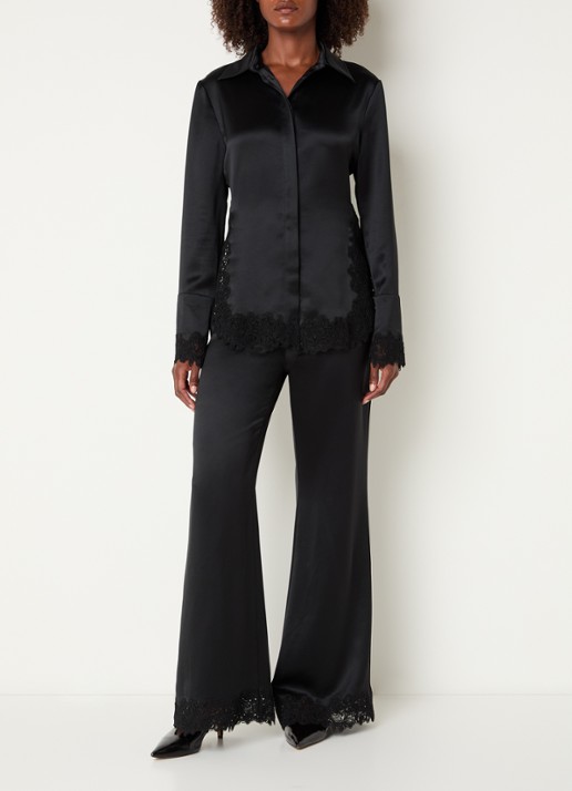 Malina Malou blouse van satijn met details van kant - voorkant 2 zwart