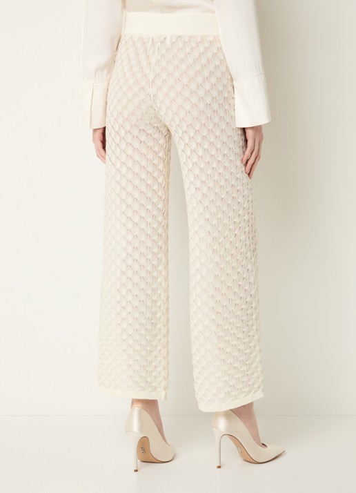 Malina Martina grofgebreide high waist wide fit broek - achterkant creme
