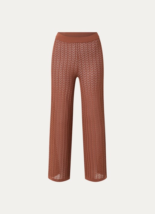 Malina Martina grofgebreide high waist wide fit broek - voorkant roestbruin