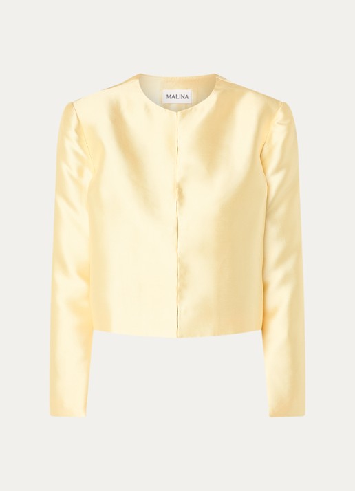 Malina Ruthie cropped blouse van satijn - voorkant geel