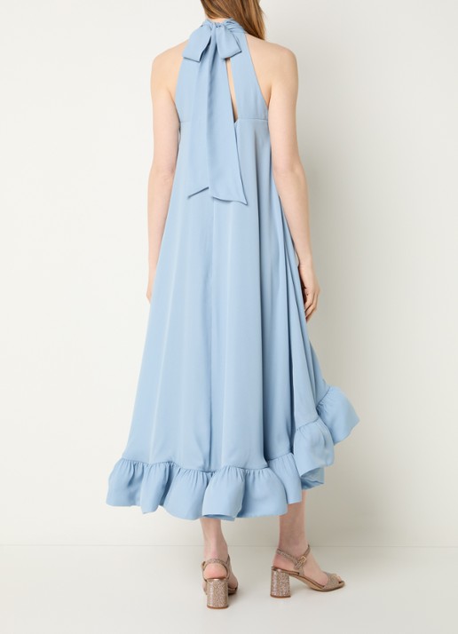 Malina Sabrina midi jurk met volant - achterkant 2 lichtblauw