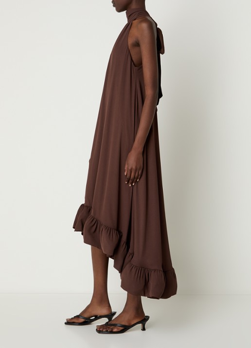 Malina Sabrina midi jurk met volant - voorkant 4 bruin