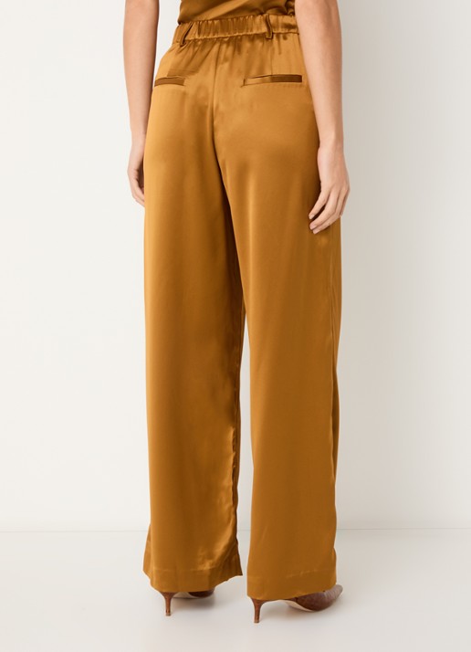 Malina Sarah high waist wide leg pantalon van satijn - achterkant 4 donkeroranje