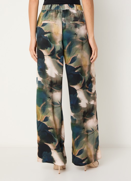 Malina Sarah high waist wide leg pantalon van satijn - achterkant 4 creme