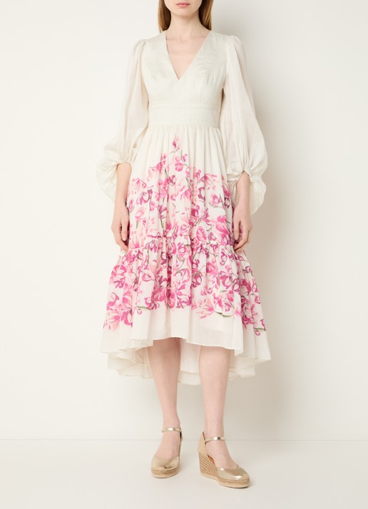 Malina Sasia midi tuniekjurk in linnenblend met bloemenprint