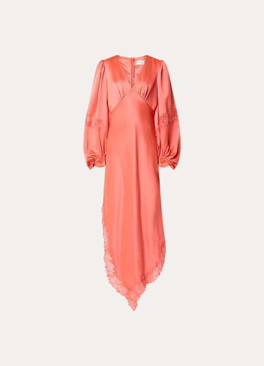 Malina Seema midi jurk van satijn met asymmetrische zoom en details van kant